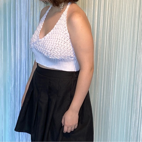 Off White Crochet Knit Cropped Halter Top - Picture 11 of 16